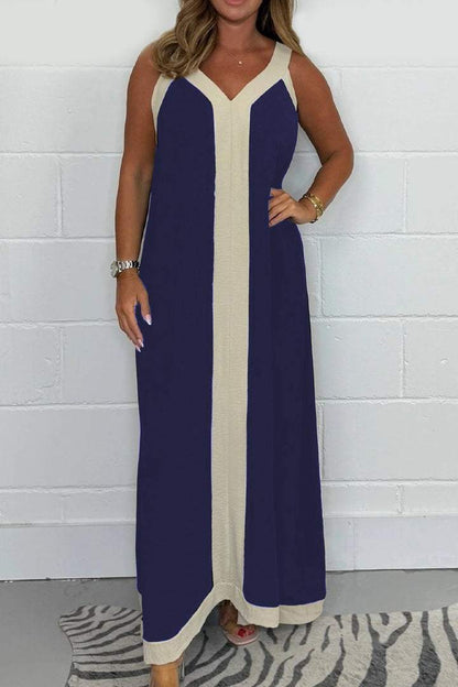 Robe longue décontractée ample à col en V et sans manches