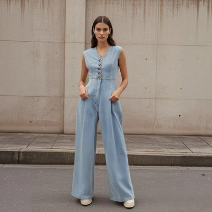 Vaelia – Combinaison Denim à Boutons