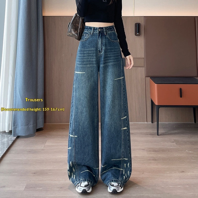 Pantalon Denim Évasé Haute Taille Doublé Polaire