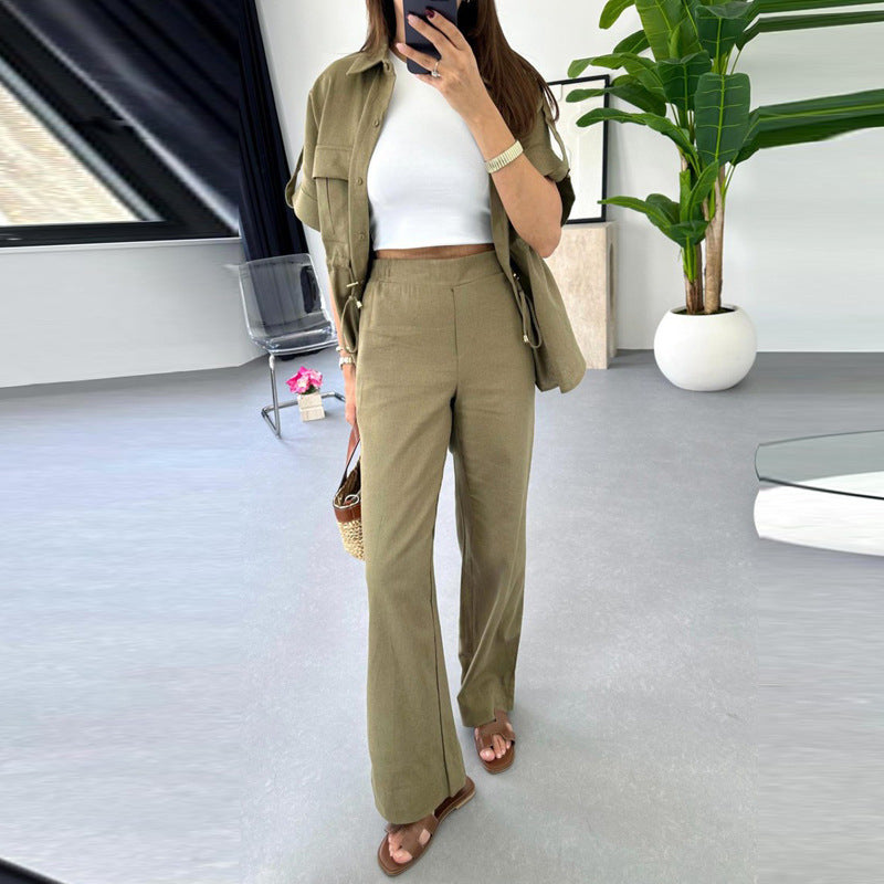 Ensemble Deux Pièces Femme – Haut à Cordon & Pantalon