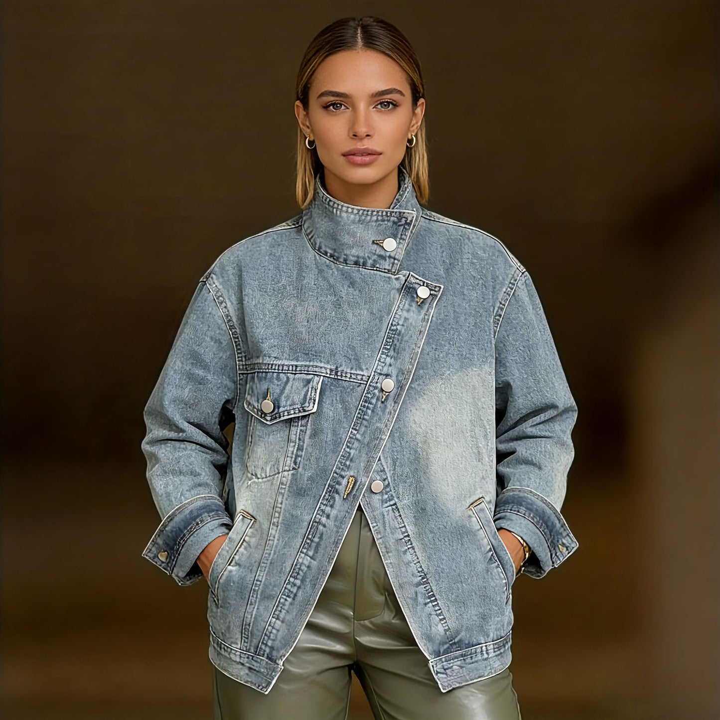 Denira – Veste Denim Moderne à Poche Unique