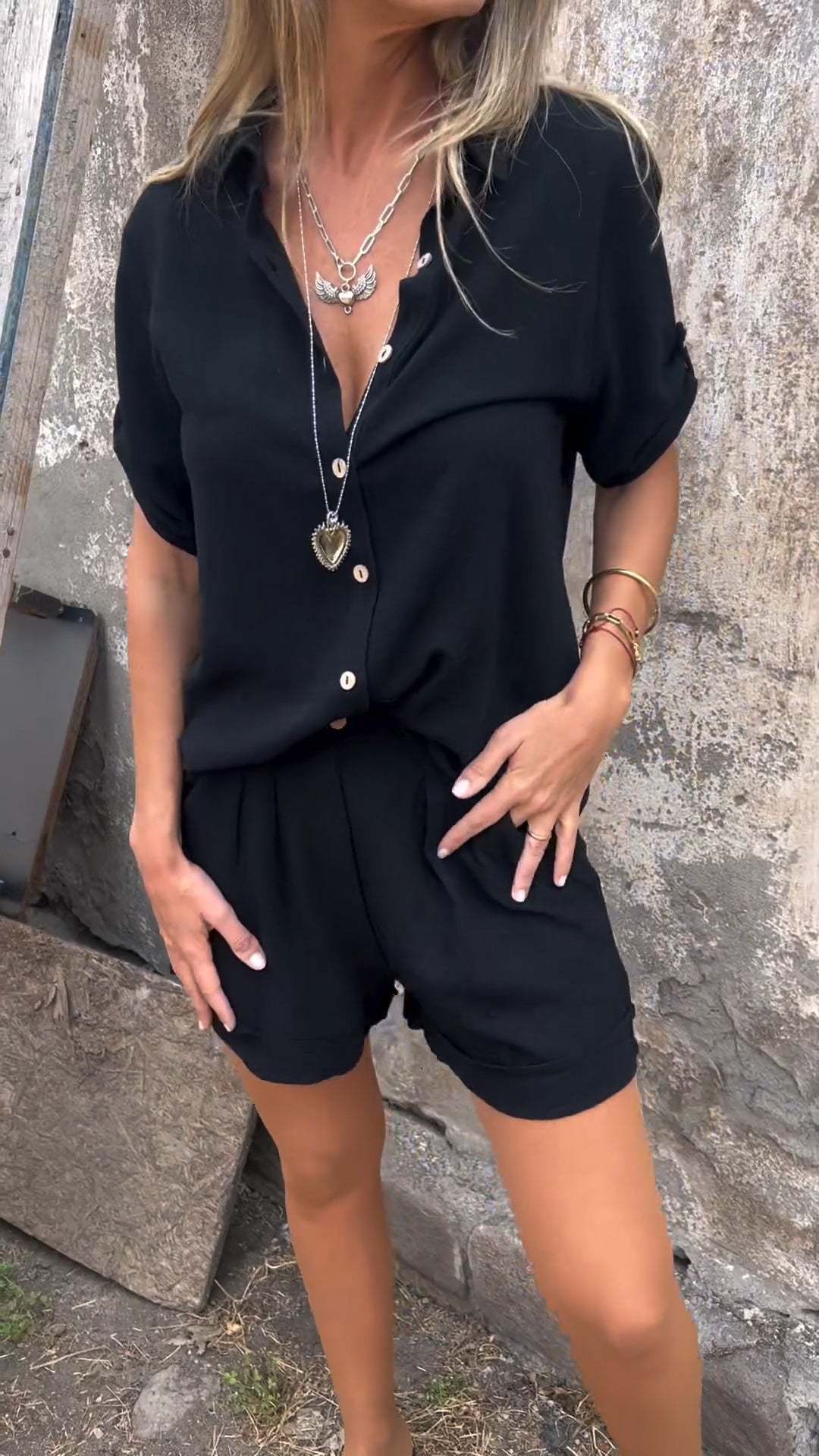 Ensemble Mode Femme – Chemise à Revers & Short