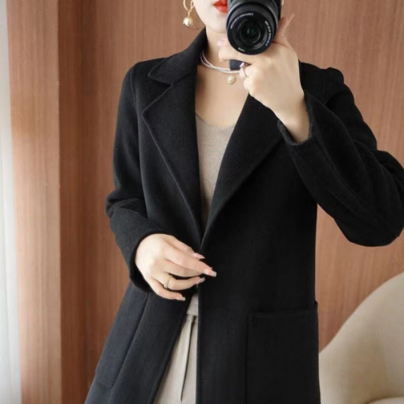 Manteau mi-long en laine, style décontracté chic
